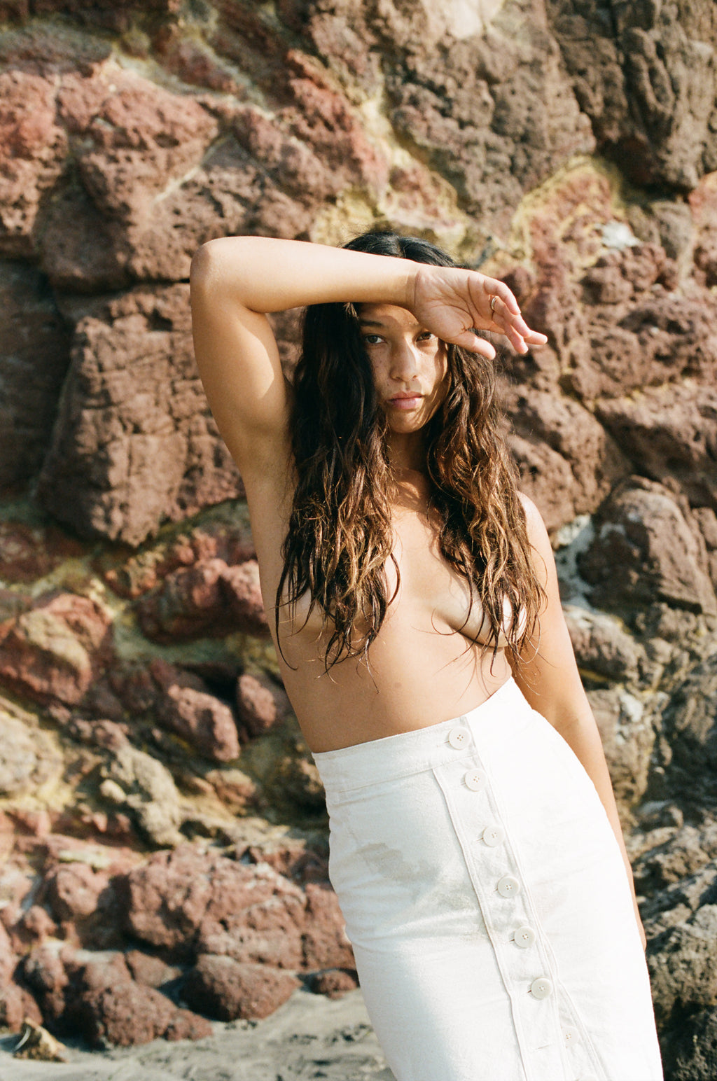 The Button Skirt in Natural Canvas