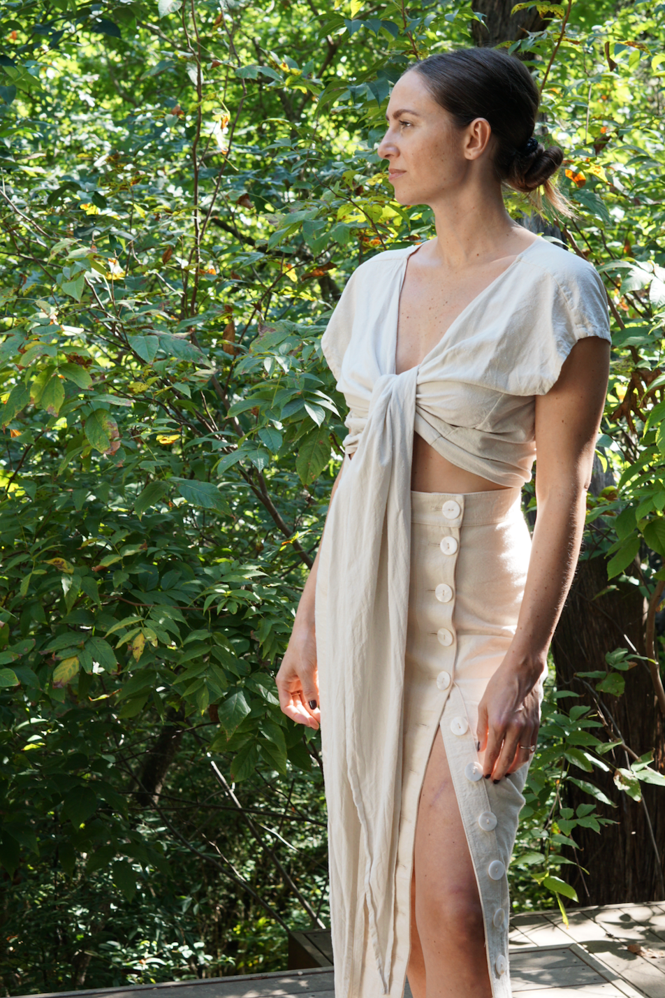 The Button Skirt in Natural Canvas